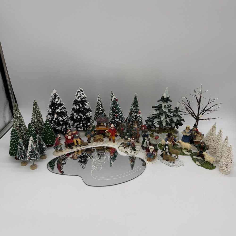 Vintage 90s Christmas Village Figures, Trees & Accessories – Large Mixed Lot 34